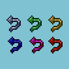 Fototapete - Pixel art sets of back sign with variation color item asset. Simple bits of gold undo sign on pixelated style. 8bits perfect for game asset or design asset element for your game design asset.