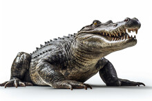 Majestic Alligator Roaming, Crocodile On White Background, Portrait Of Crocodile