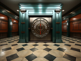 Poster - retro bank vault with door. Generative AI