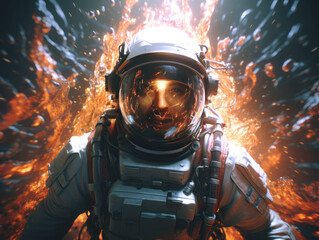 Poster - Astronaut in the fire. Generative AI
