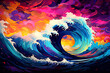 © Samsul - giant tsunami waves in neon colors