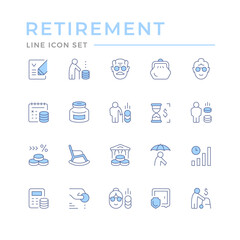 Set color line icons of retirement or pension