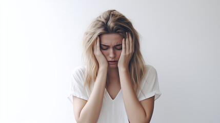 Wall Mural - Image of a woman displaying signs of depressive feelings.