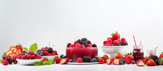 Canvas Print - Berry cakes and juice served on a white table at a delightful catering event