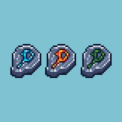 Fototapete -  Pixel art sets of material rock with variation color item asset. Simple bits of energy gems on pixelated style. 8bits perfect for game asset or design asset element for your game design asset.