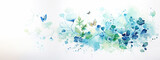 Fototapeta Panele - WATERCOLOR ABSTRACT BACKGROUND WITH FLOWERS, HORIZONTAL IMAGE. image created by legal AI