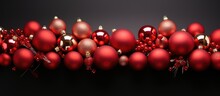 Christmas Themed Arrangement Of Red Balls And Fir Branches On A White Backdrop Symbolizing Winter New Year And Holiday Spirit Overhead Shot With Empty Area For Text