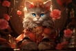 Majestic Royal Cat Zodiac Celebrating Tet Vietnamese Lunar New Year 2024