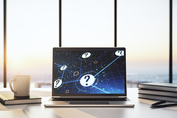 Aufkleber - Creative abstract question mark hologram on modern computer monitor, future technology concept. 3D Rendering