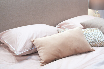 Poster - Stylish interior of contemporary room with comfortable bed