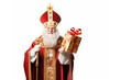 © Wizzi - Sinterklaas or Saint Nicholas with a gift isolated on a white background with room for text