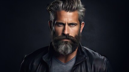 Wall Mural - Suave and Stylish Masculine Model with Lush Beard and Hair.His confident and modern style makes him the ideal model for your hair and mustache product advertisement