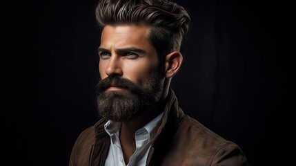 Wall Mural - Suave and Stylish Masculine Model with Lush Beard and Hair.His confident and modern style makes him the ideal model for your hair and mustache product advertisement