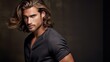 © ZEKINDIGITAL - Masculine Hair Model with Luxurious Long Hair.masculine young man with lush, thick, and long hair, showcasing the allure of a hair product
