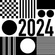 Carte de vœux 2024, décorative, avec un graphisme moderne en noir et blanc, pour célébrer un événement ou la nouvelle année.