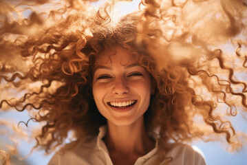 Wall Mural - Happy young woman with curly blond hair