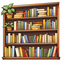 Clipart Of Bookshelf, Cartoon School Clipart, Transparent Background, Isolated On Transparent Background