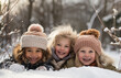 portrait of a group of toddlers in a winter landscape