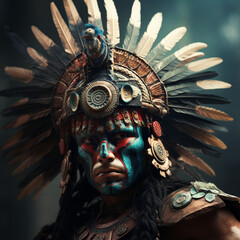 Illustration of an Aztec warrior, image created with AI