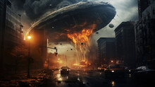 Alien Spaceships Attack Earth And Destroy Cities.