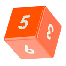 Red Die, Six Sides Dice. 3D Rendering Isolated On Transparent Background