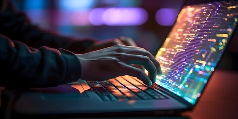Programmer working on a laptop.Coding, software, development.