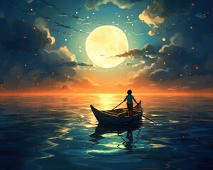 little with a boat on the moon, a little with a boat on the moon.