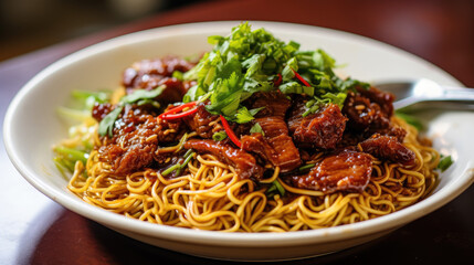 Wall Mural - Chinese-style noodle dish and beef