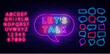 Talk show neon signboard. Shiny pink alphabet. Colorful handwritten text. Speech bubbles frames set. Vector illustration