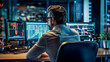 © angellodeco - Financial specialist looking at the evolution of economic graphs. Techinician working on computer looking statistical data at statistical data, Generative Ai