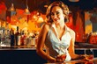 © juliars - Confident Woman bartender. Making bar cocktail. Generate Ai