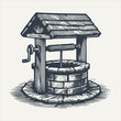 Water well. Vintage woodcut engraving style vector illustration.