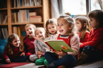 children in kindergarten at a reading lesson