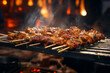 Delicious grilled beef or pork over a charcoal grill at the street food market