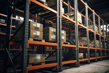 Aufkleber - A large warehouse filled with numerous boxes. Ideal for illustrating concepts such as storage, logistics, inventory management, and distribution. Can be used in business presentations, websites, broch