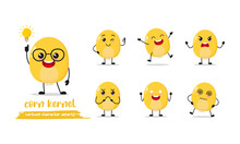 Cute Corn Kernel Cartoon With Many Expressions. Fruit Different Activity Pose Vector Illustration Flat Design Set.