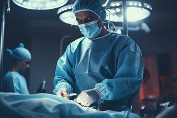 Wall Mural - A surgeon is performing surgery in an operating room. This image can be used to depict a medical procedure or healthcare setting.