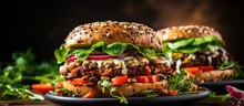 Mushroom And Lentil Veggie Burgers On Blank Background