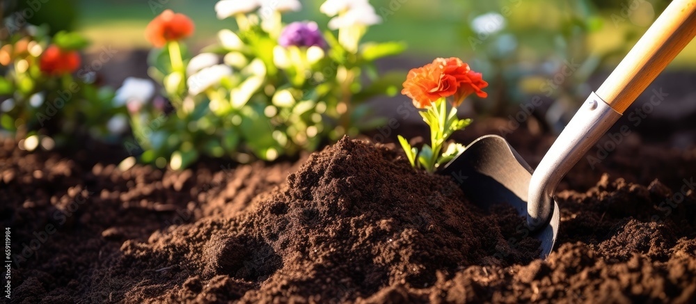 Compost Digging Preparing the soil for gardening by digging holes and using chicken ...