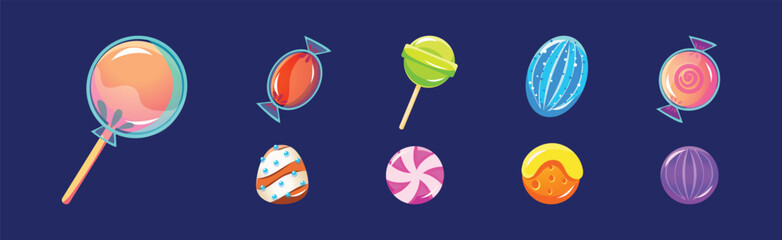 Poster - Colorful Glossy Sweets and Candy of Round Shape Vector Set