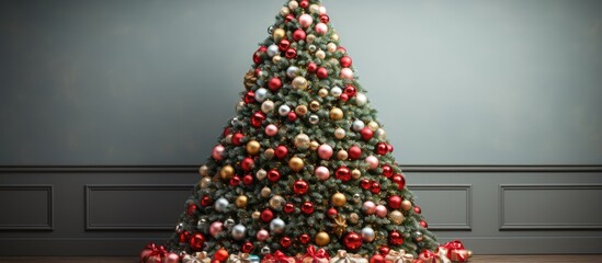 Wall Mural - Close up view of a garland adorned Christmas tree