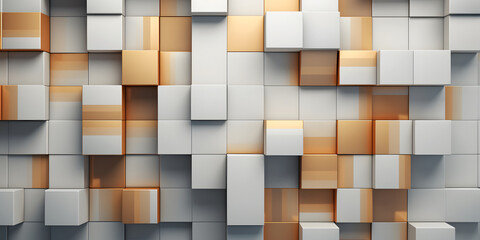 Wall Mural - A gold and white cube pattern. The gold cubes are shiny and the white cubes are plain. The pattern is very intricate and detailed