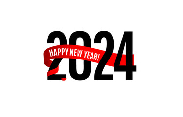 Poster - 2024 with a sleek, modern graphic design featuring bold red ribbon. Perfect for holiday cards and banners. Vector illustration.