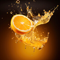 juicy appetizing bright orange, splashes of orange juice