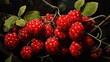  a painting of red berries on a branch with green leaves.  generative ai