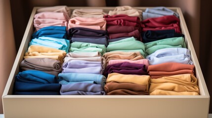 Poster - Shot of neatly folded clothes in color order inside a clear drawer.