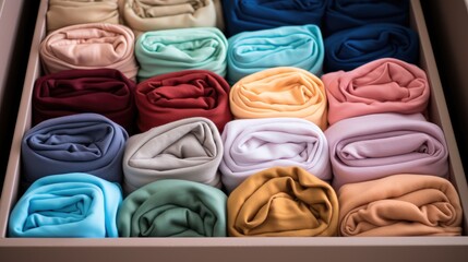 Poster - Shot of neatly folded clothes in color order inside a clear drawer.