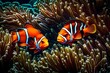 A pair of clownfish nestled within the protective tendrils of a sea anemone - AI Generative