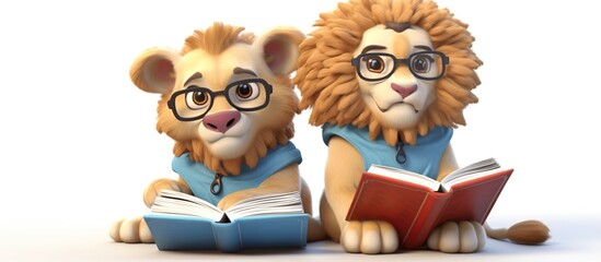  lions study in a cute and cute cartoon animal school