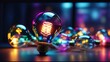 © FarukPhotography - Vibrant Array of Multicolored Light Bulbs on Transparent Glass.